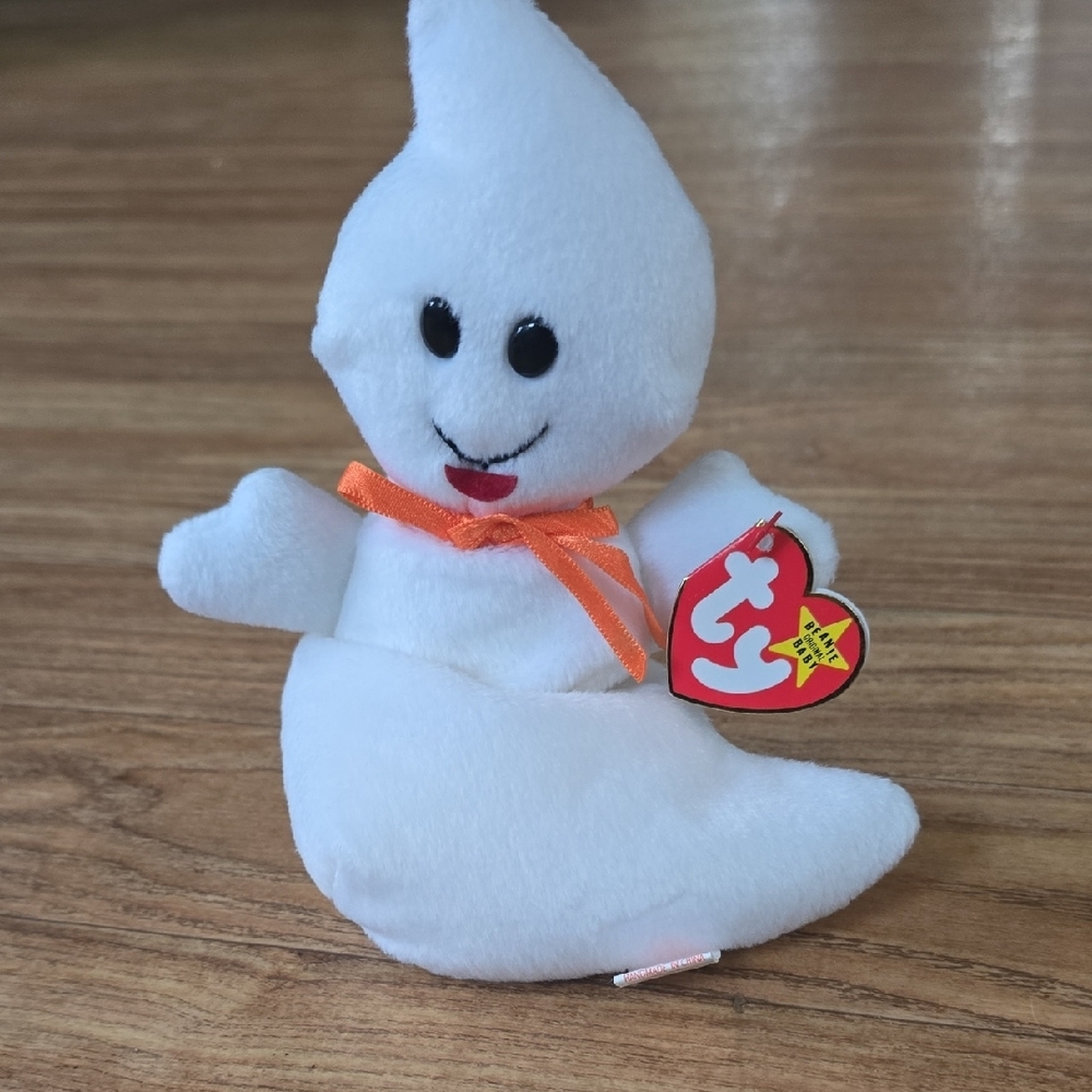 BOGO Spooky Ty Ghost‎ Plush with Orange Ribbon
